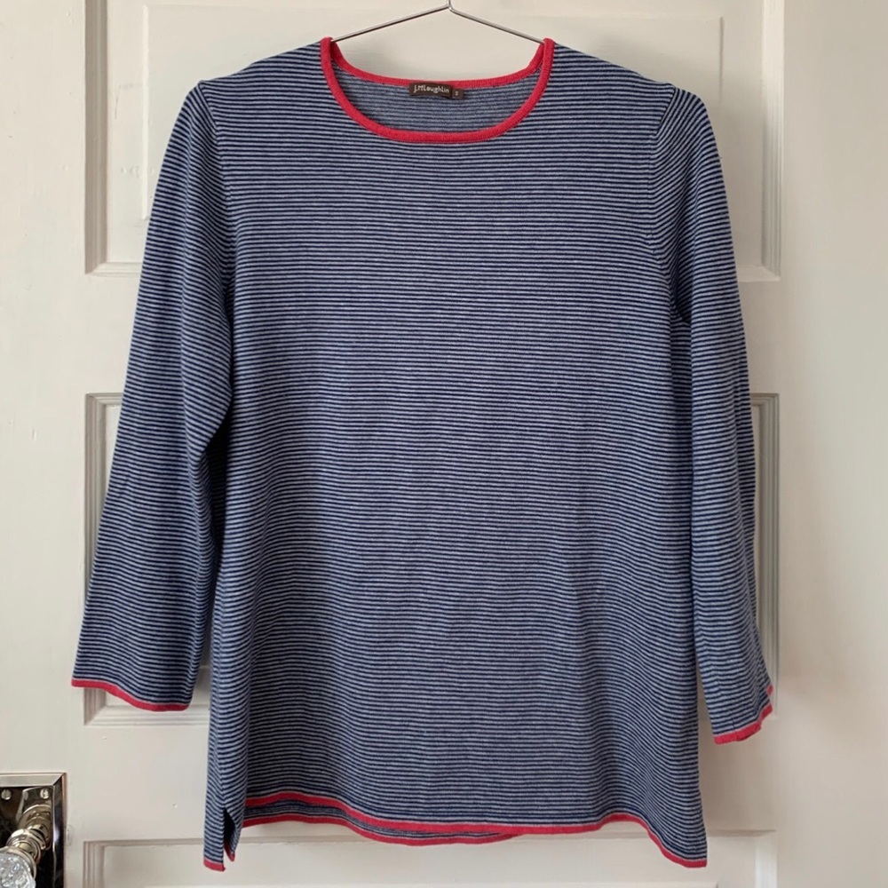 J. McLaughlin Coral Trimmed Striped Sweater S